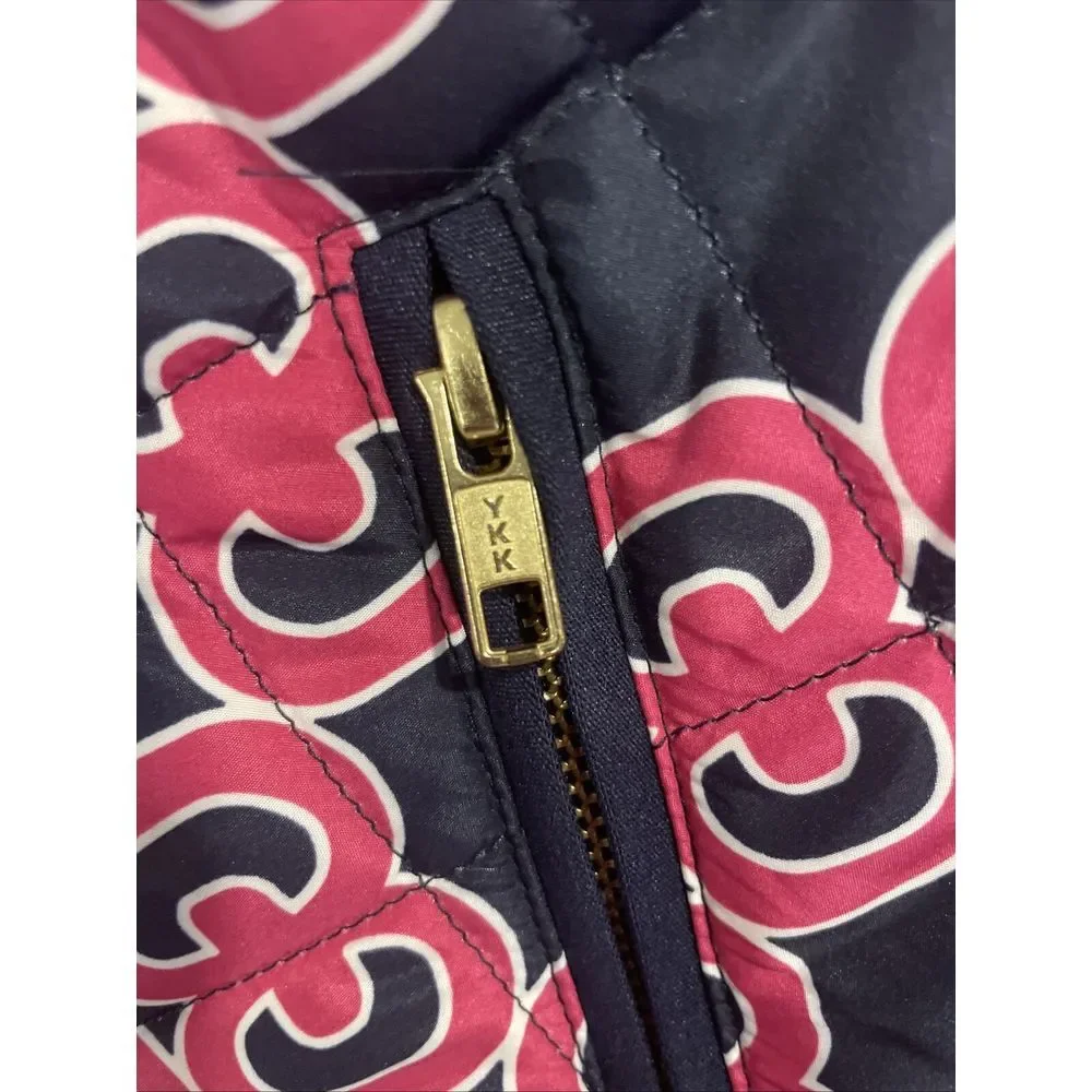 Crown & Ivy SMALL Navy Blue/Pink Puffer Vest  Zipper Pockets EXCELLENT Fast Ship